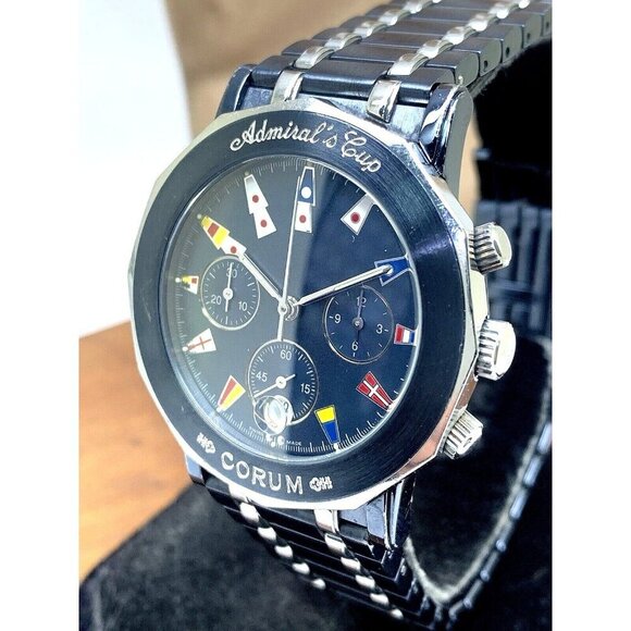 Corum Admiral's Cup Men's Watch Swiss Quartz Chronograph Blue Dial Steel 37.5mm - Picture 1 of 15